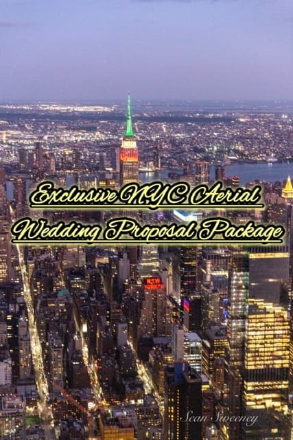 Aerial night view of Manhattan skyline with lit Empire State Tower