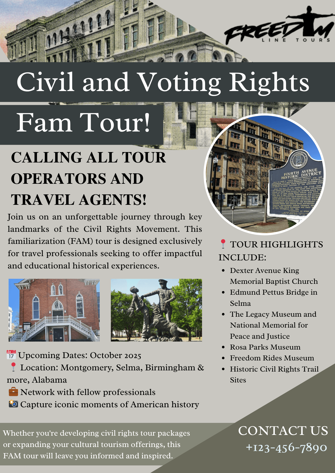 Civil and voting rights tour promotional flyer, historical landmarks