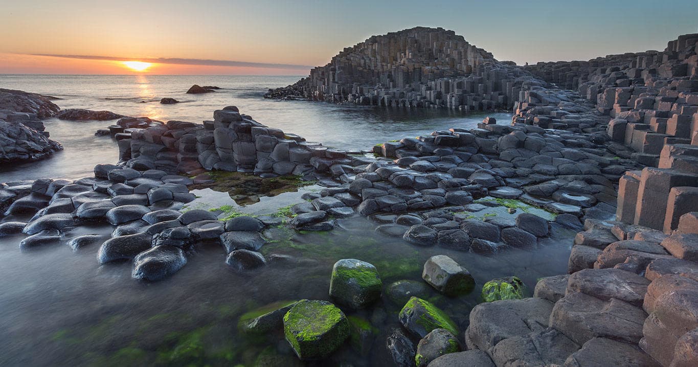 Basalt column coastline at Giant's Causeway, rugged coastal walk