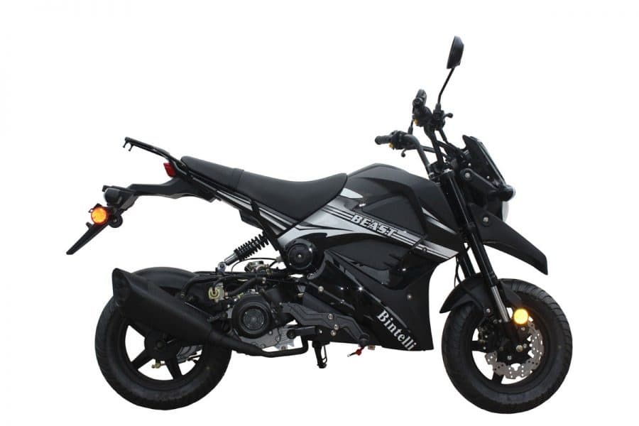 Black motorcycle product shot for city commuting and rental trips
