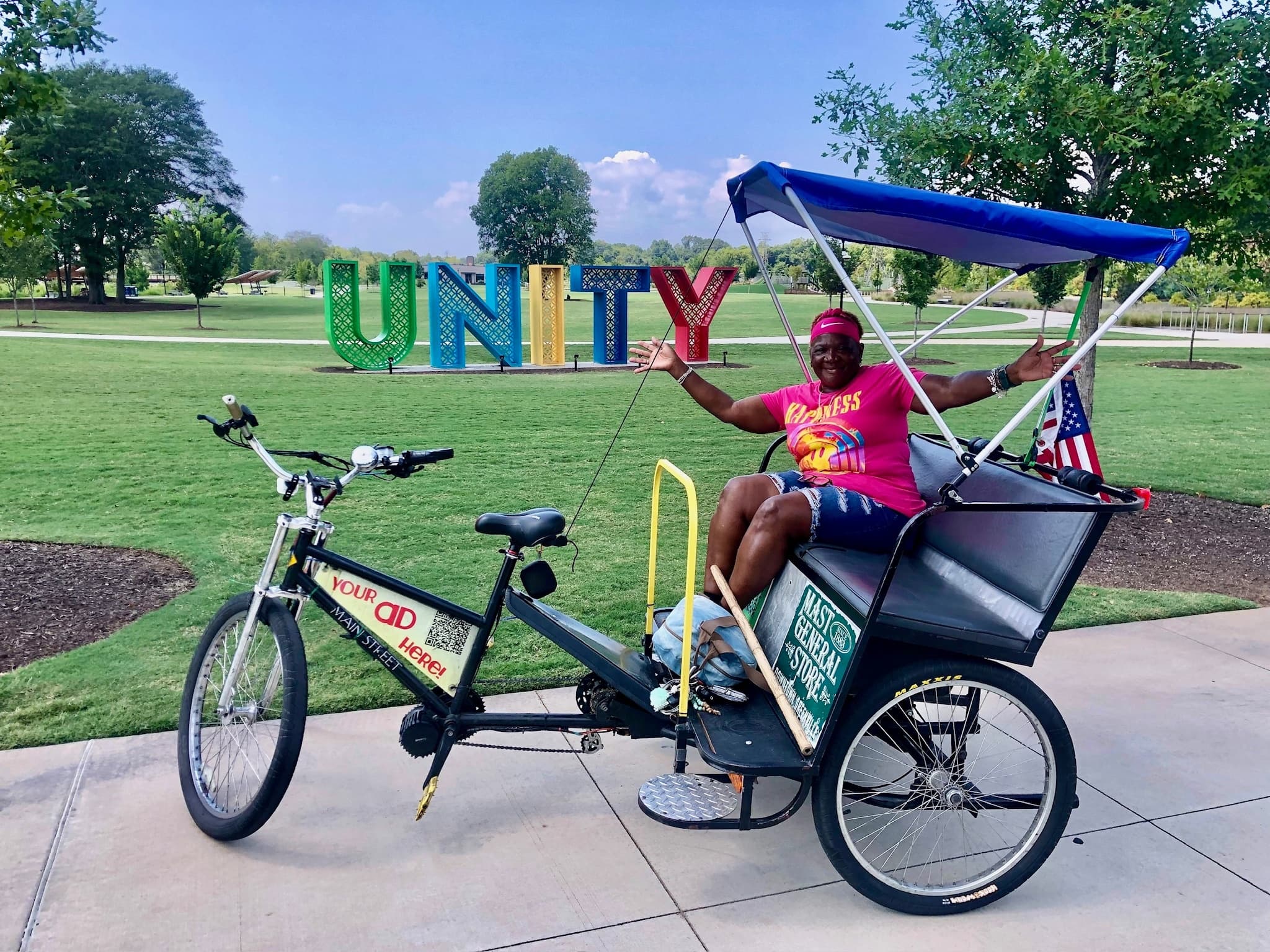 Greenville park pedicab by UNITY letters for city sightseeing