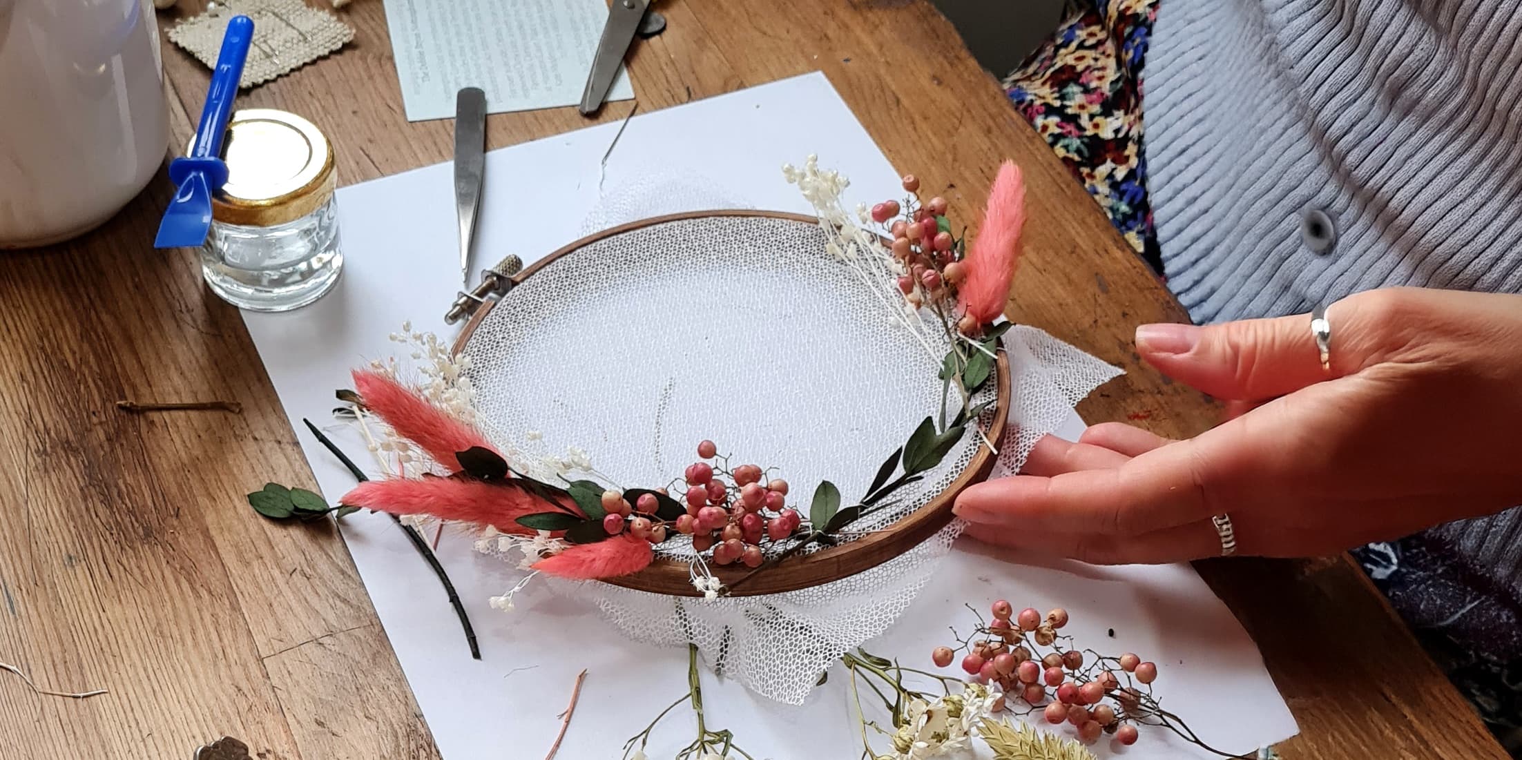 Dried Flower Embroidery Workshop in Nottingham: Make a Lace-Tulle Hoop photo 2