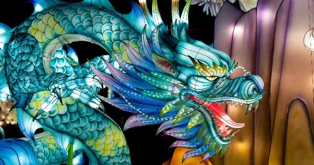 Glowing dragon lantern at Peoria Zoo night light festival