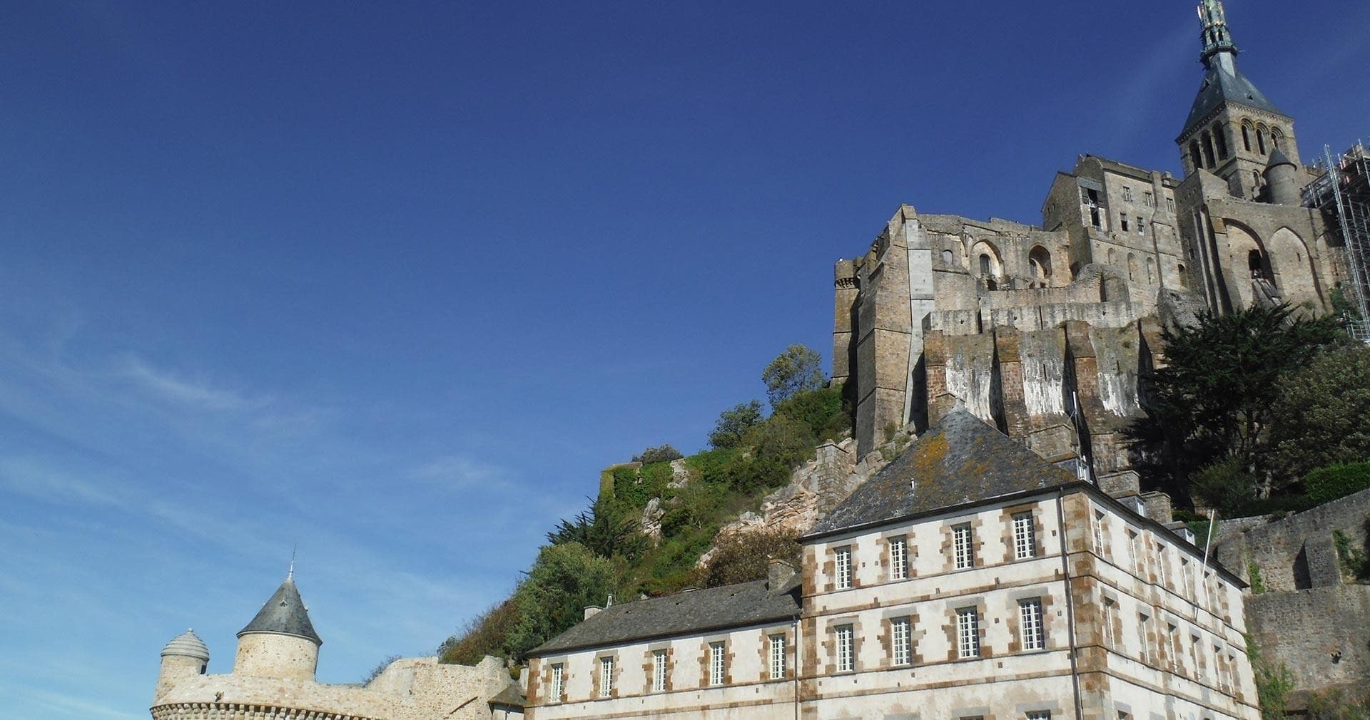 Panoramic view of Mont Saint-Michel abbey on tidal island