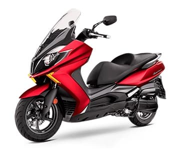 Red touring scooter for urban rentals, sleek commuter showcase