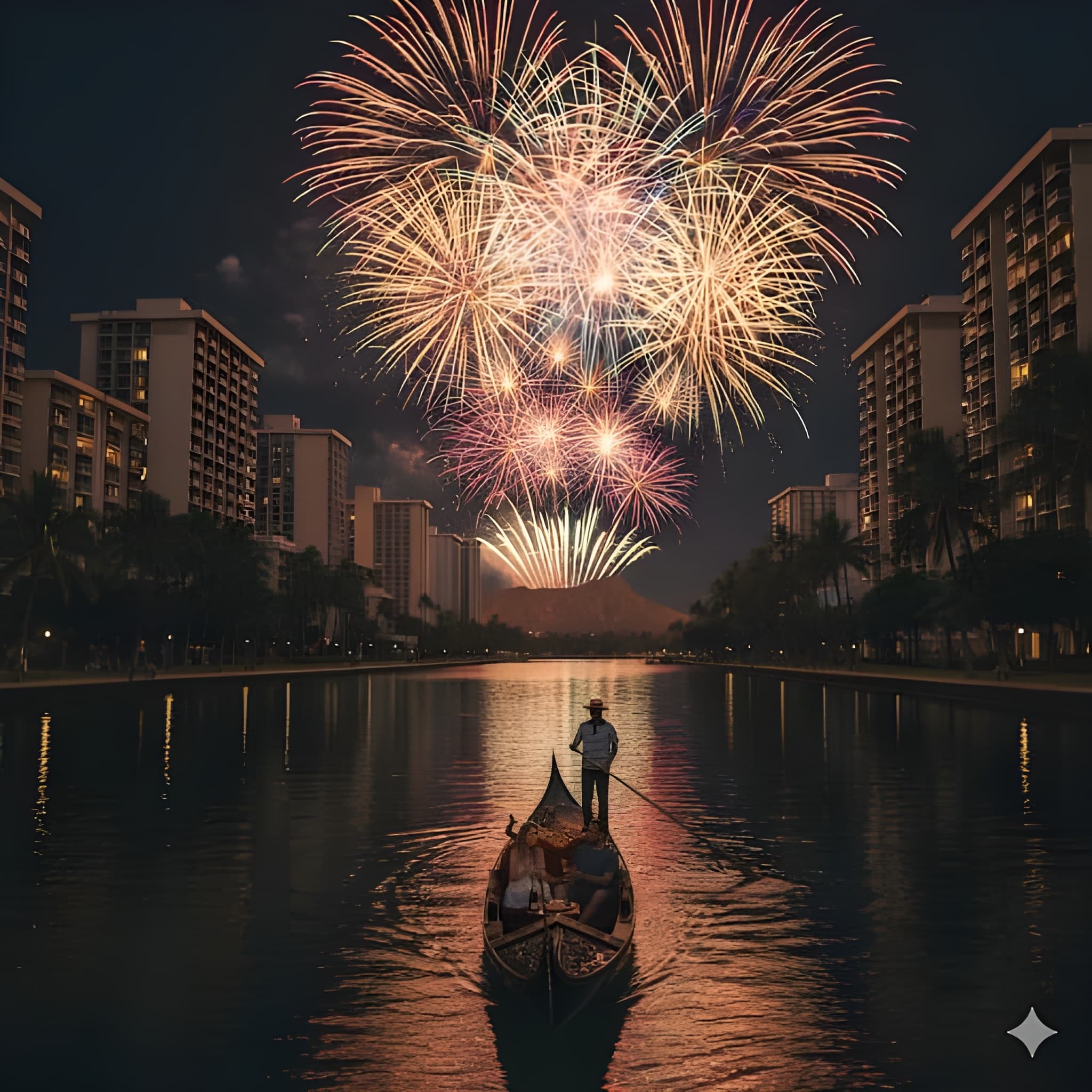 Midnight Gondola: New Year's Eve Fireworks Cruise in Waikiki photo 1