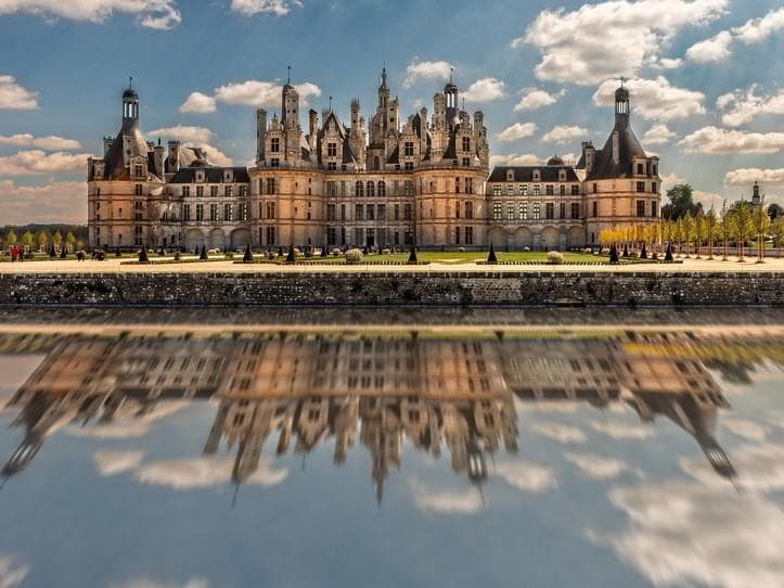 Château de Chambord reflected on moat, Loire Valley, France