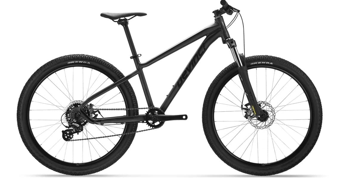 Black mountain bike studio product photo, cross-country ready