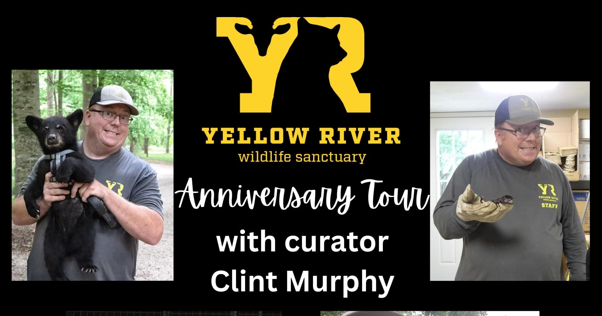 Yellow River Sanctuary anniversary tour banner with curator photo