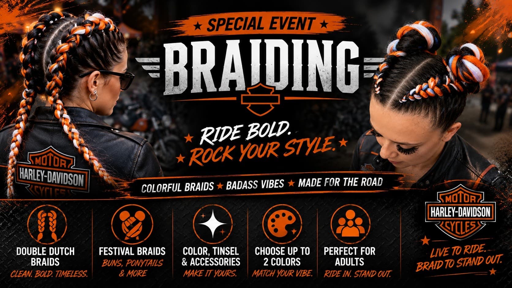 Ride-Ready Braids at MotorCity Harley-Davidson: Bike Night Styling & Wall of Death Vibes