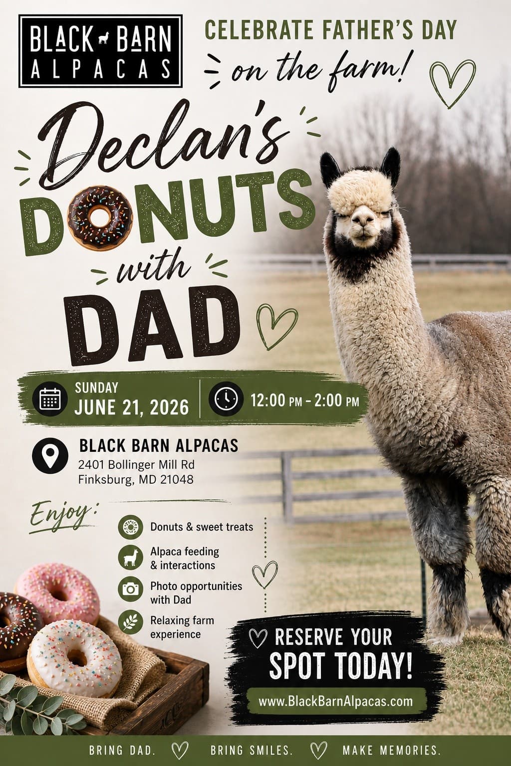 Declan’s Donuts with Dad at Black Barn Alpacas — Finksburg MD Father’s Day Experience