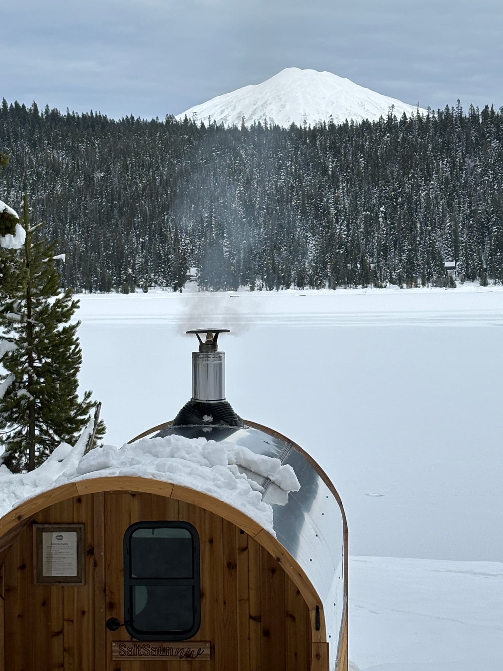 Cedar Wood-Fired Sauna on a Bend Lake: Heat, Cold Plunge & Mt Bachelor Views
