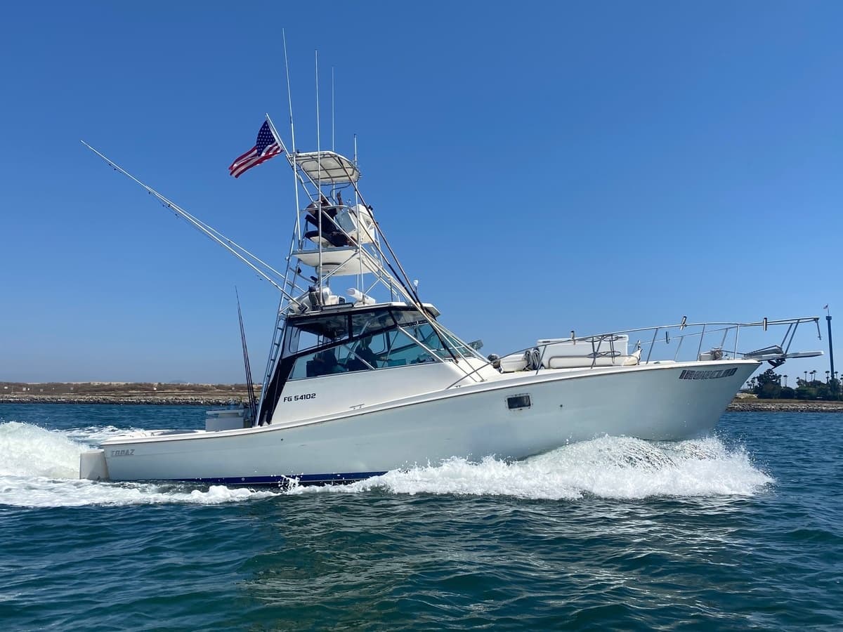 Sportfishing charter boat cruising off San Diego coast