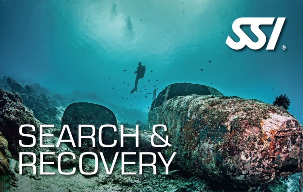 Divers conducting underwater search and recovery near wreck