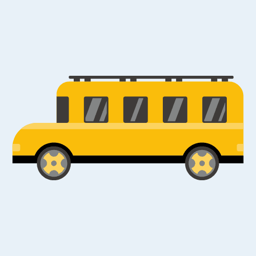 Yellow shuttle bus used for river trip transfers in Edmonton