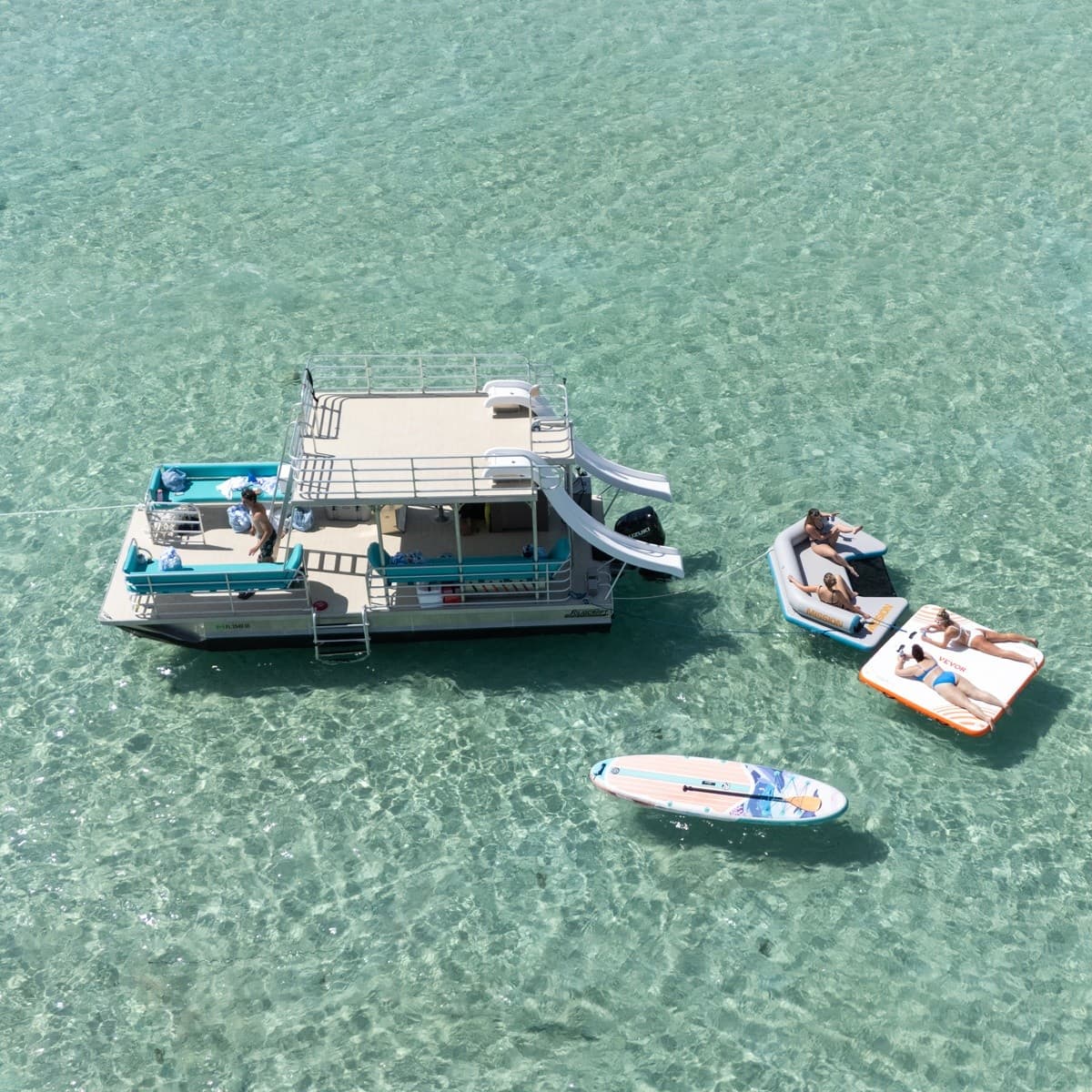 Blue Crush Pontoon Charter: Double Slides & Private Restroom in Destin