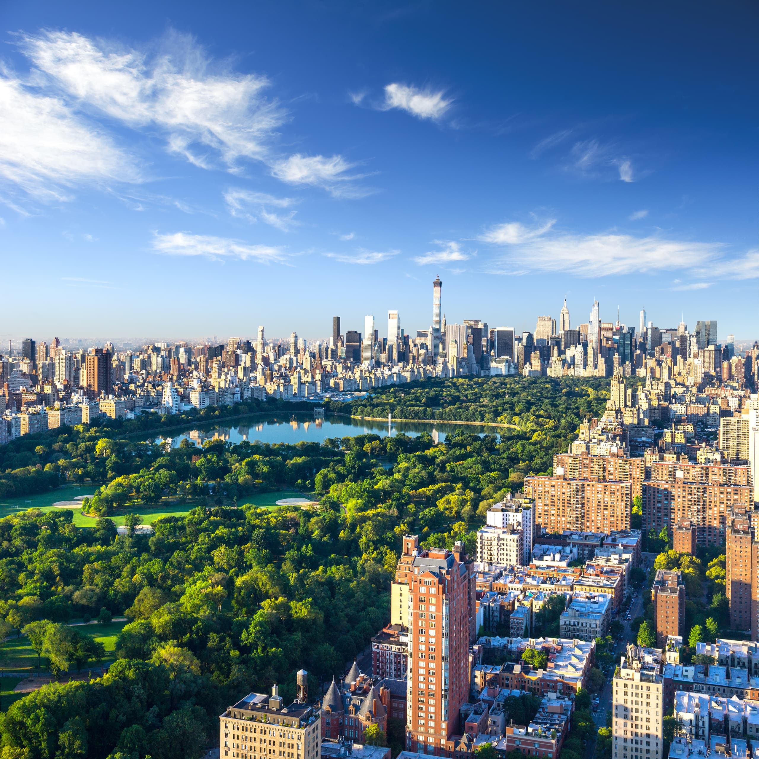 High-altitude aerial view of Manhattan and Central Park