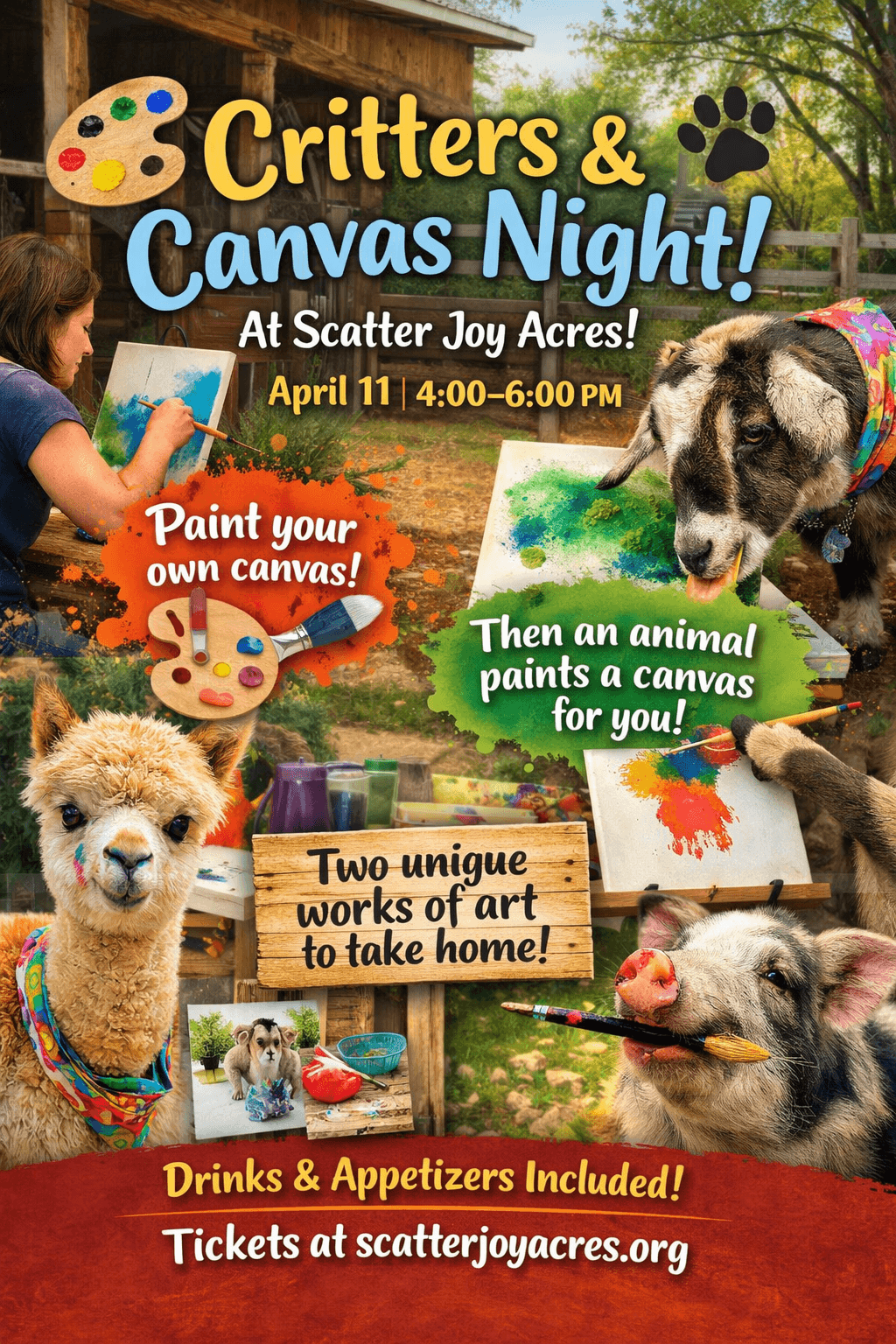 Canvas & Critters: Paint With Rescue Animals at Scatter Joy Acres in Murray, Nebraska
