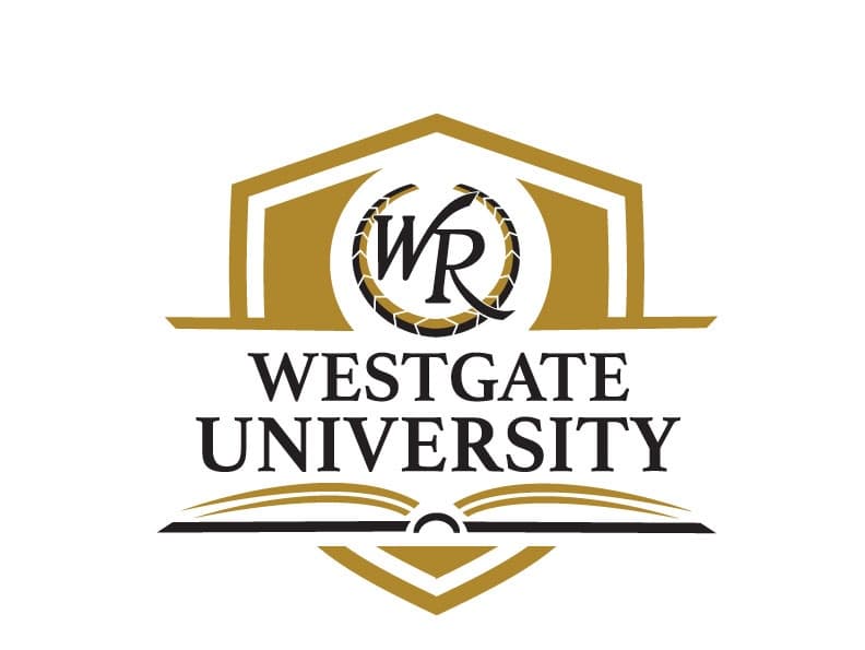 Westgate University crest logo on white background, branding emblem