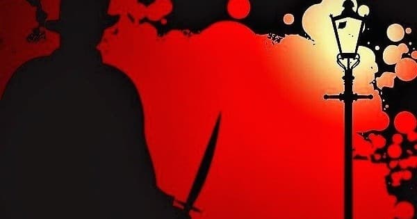 Nighttime crime walking tour illustration with lamppost silhouette
