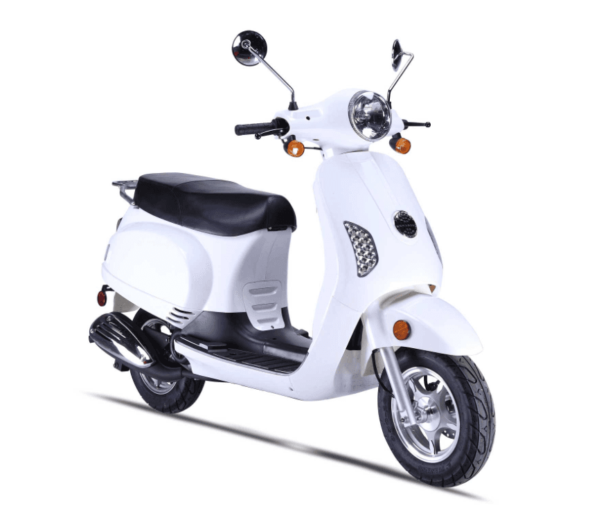 Vintage white scooter studio shot, classic rental showcase