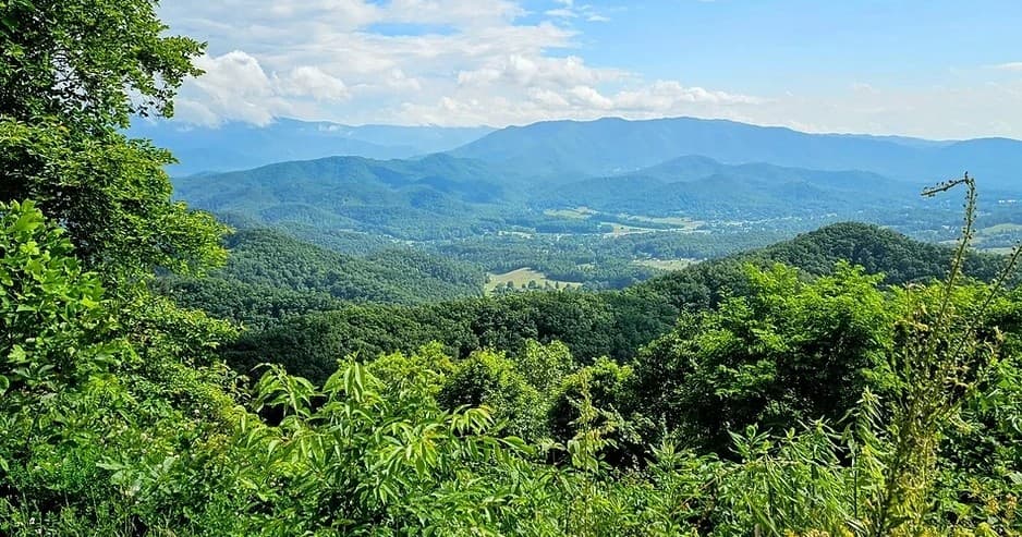 Panoramic mountain vista over green ridges in Smoky Mountains