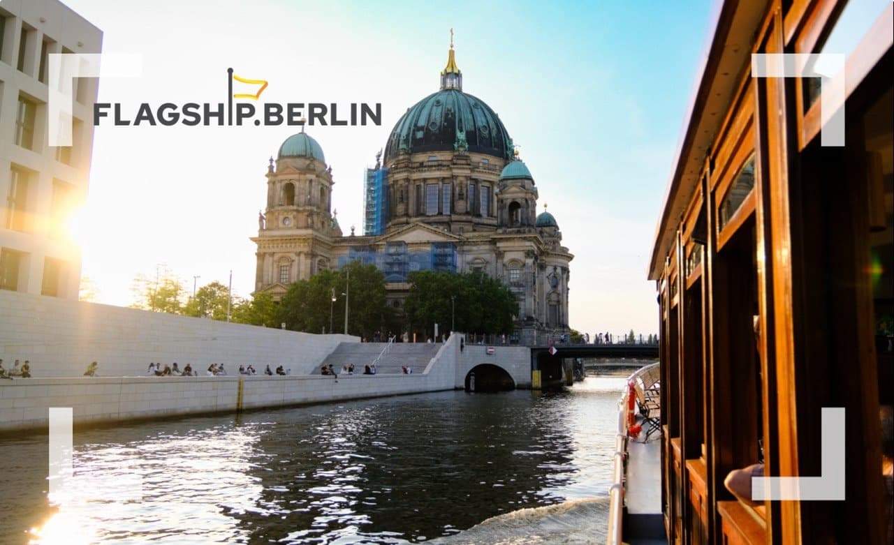 Onboard view of Berlin Cathedral from flagship river cruise boat