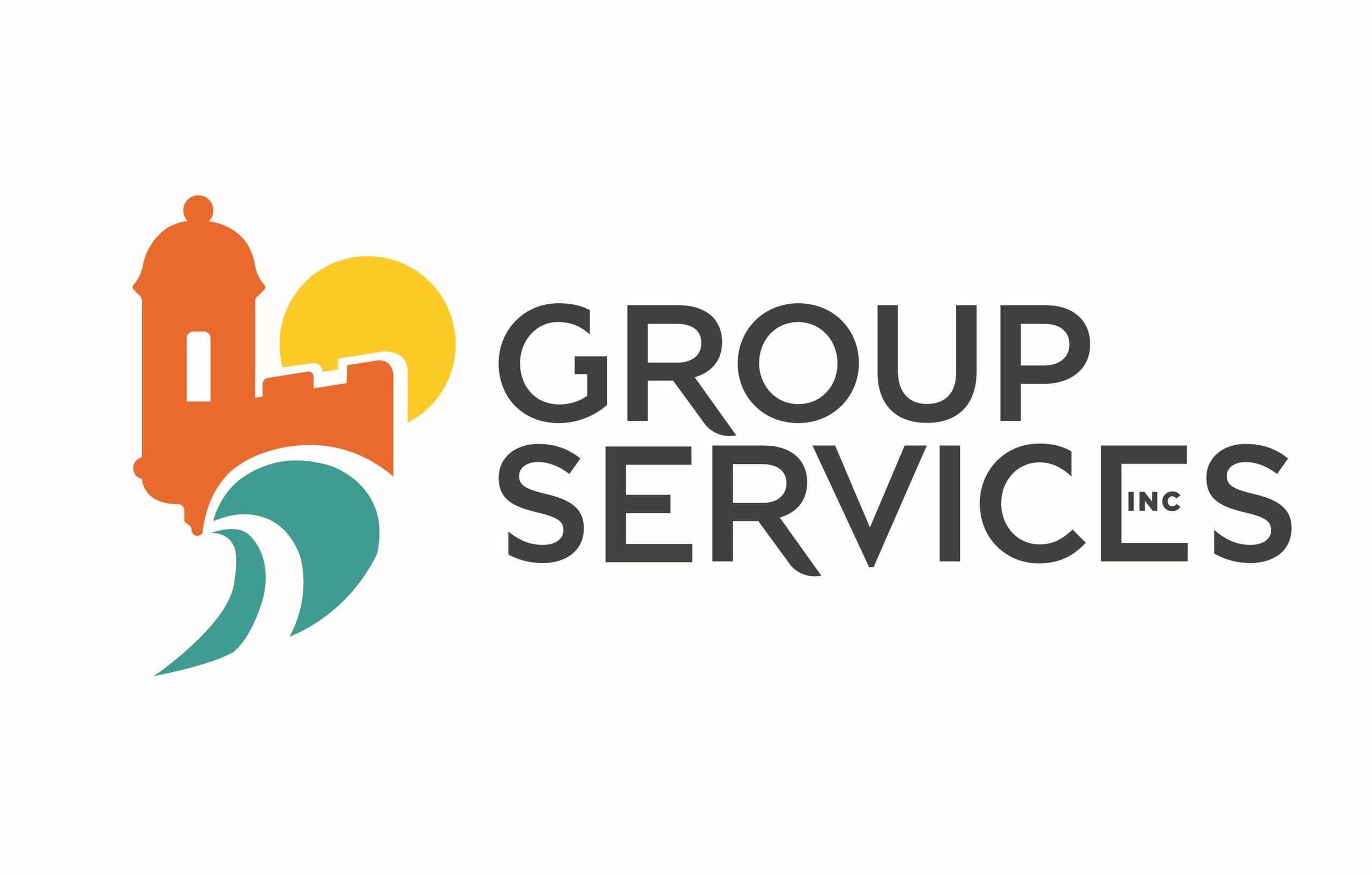Group Services INC logo with coastal castle and wave emblem