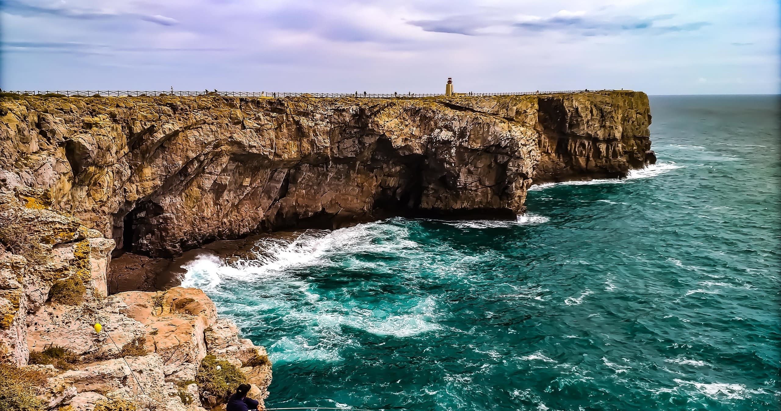 Dramatic ocean cliff coastline with crashing waves viewpoint