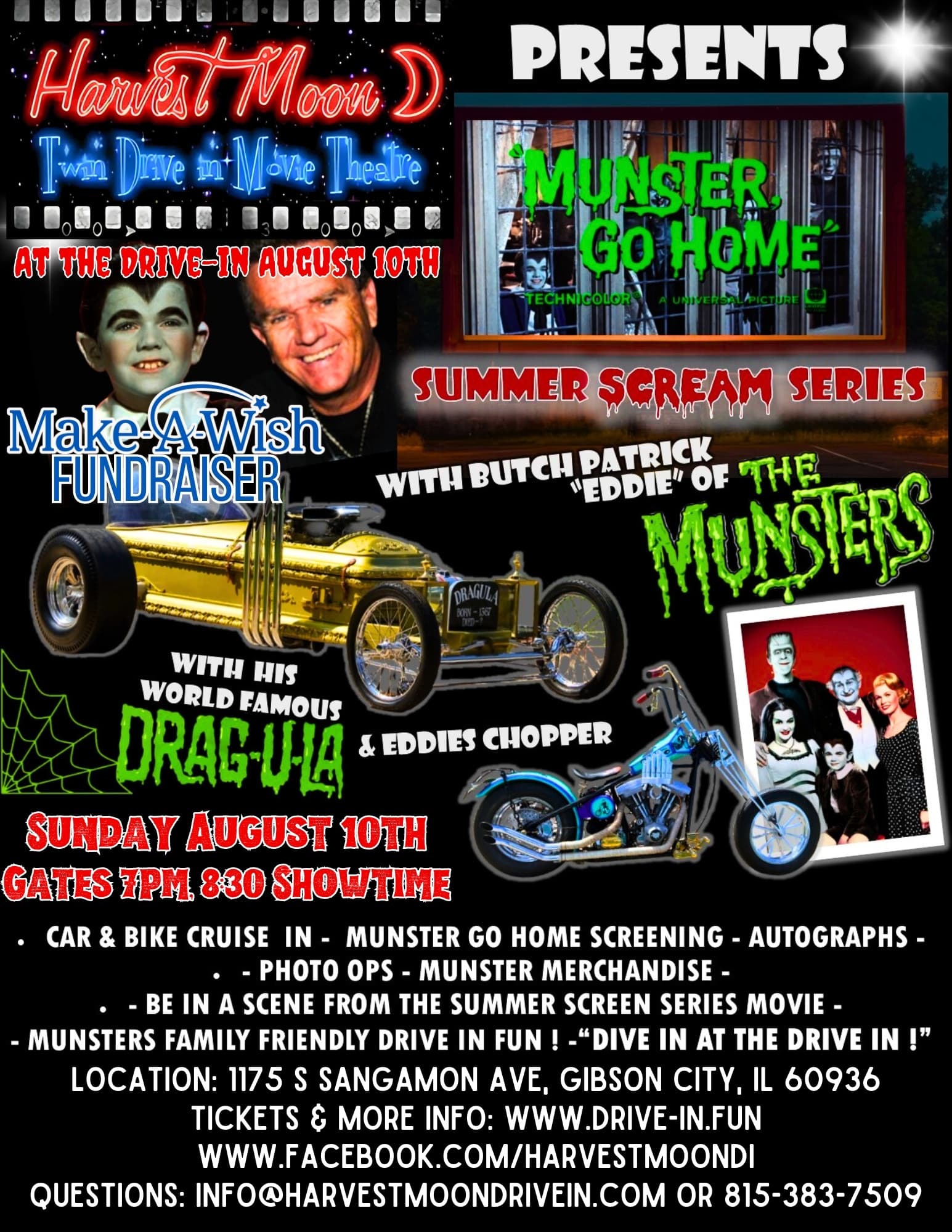Colorful event flyer advertising summer scream drive-in show