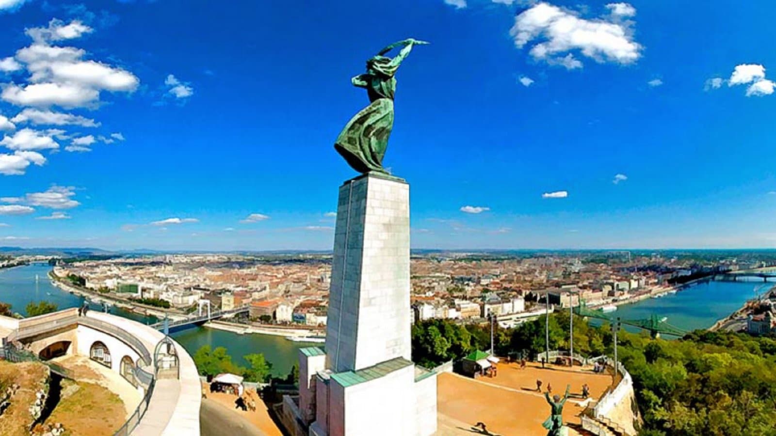 Liberty Statue viewpoint on hill overlooking Budapest city