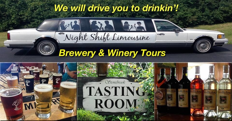 Limousine parked for brewery and winery tour promotion