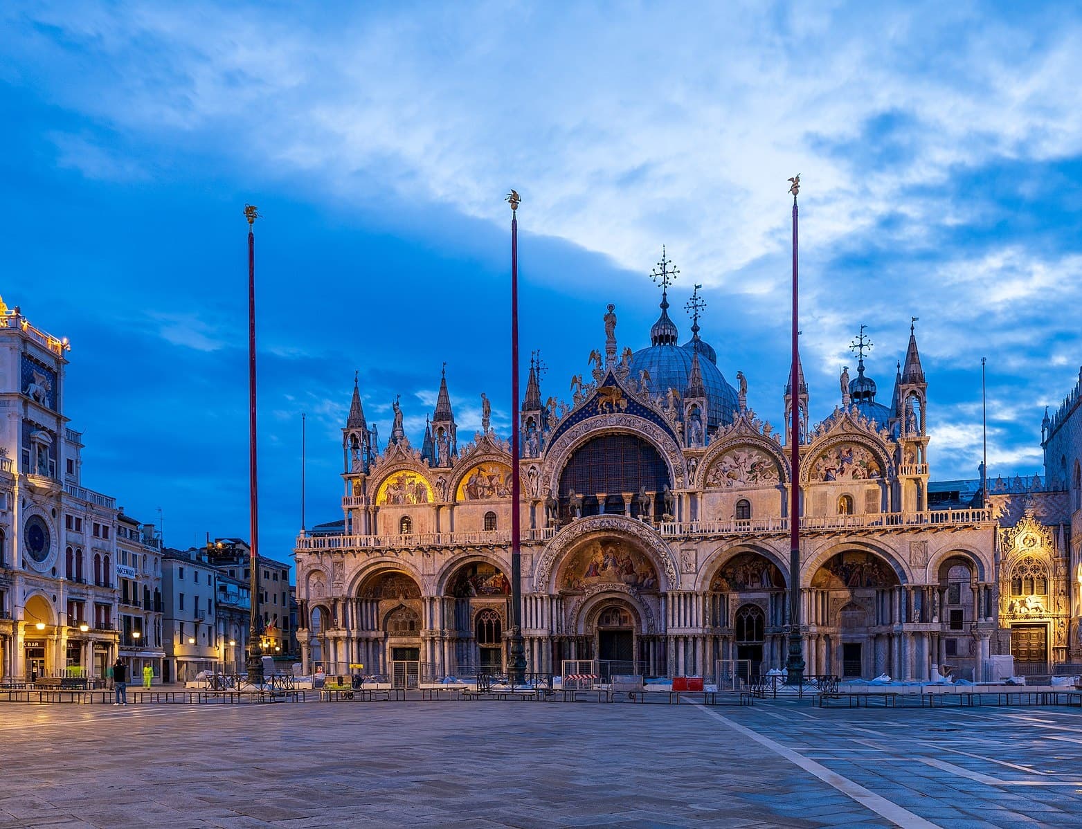 St. Mark's Basilica at dusk in Venice with empty St. Mark's Square