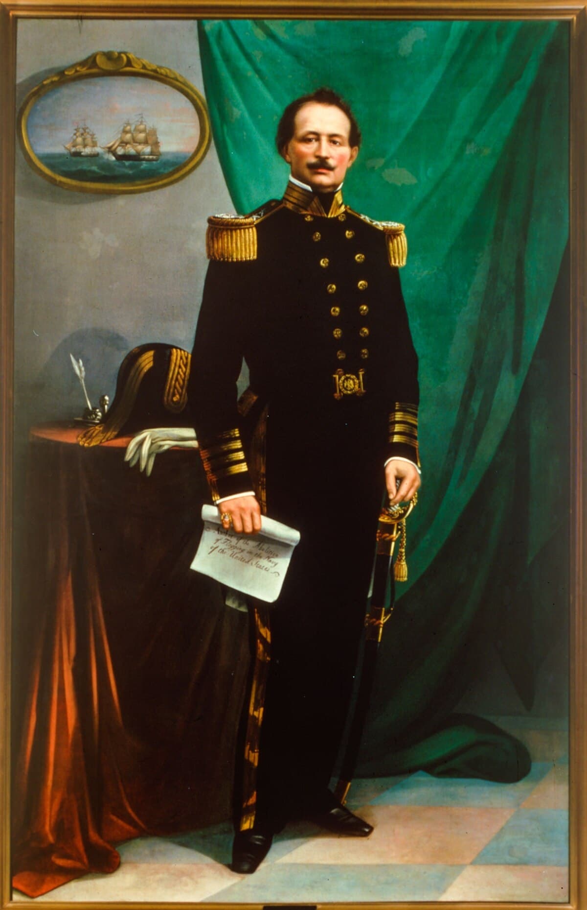 Formal painted portrait of 19th-century naval officer in museum