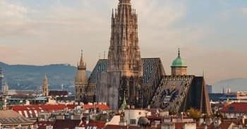 Panoramic Vienna skyline with Gothic cathedral and rooftops