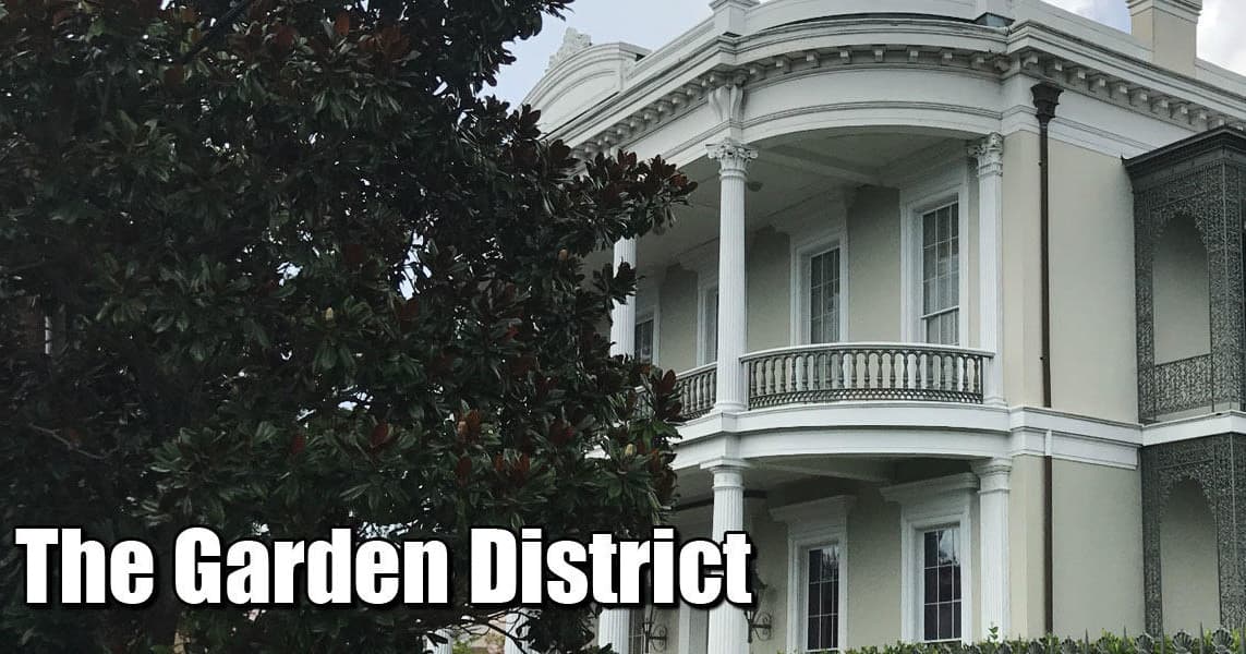Historic Garden District mansion facade, architectural walking tour