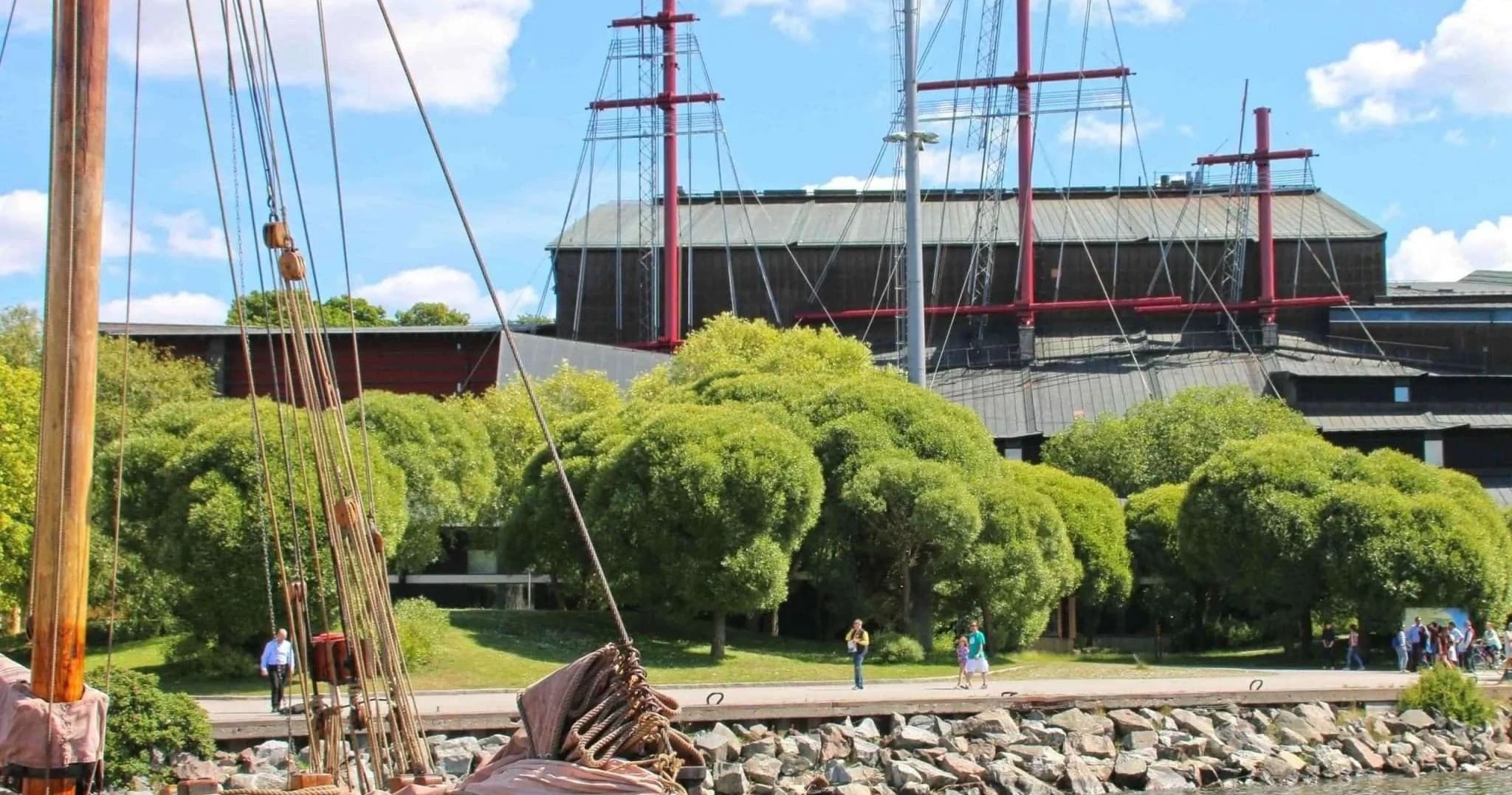 Historic sailing ships docked in Stockholm harbor, maritime view
