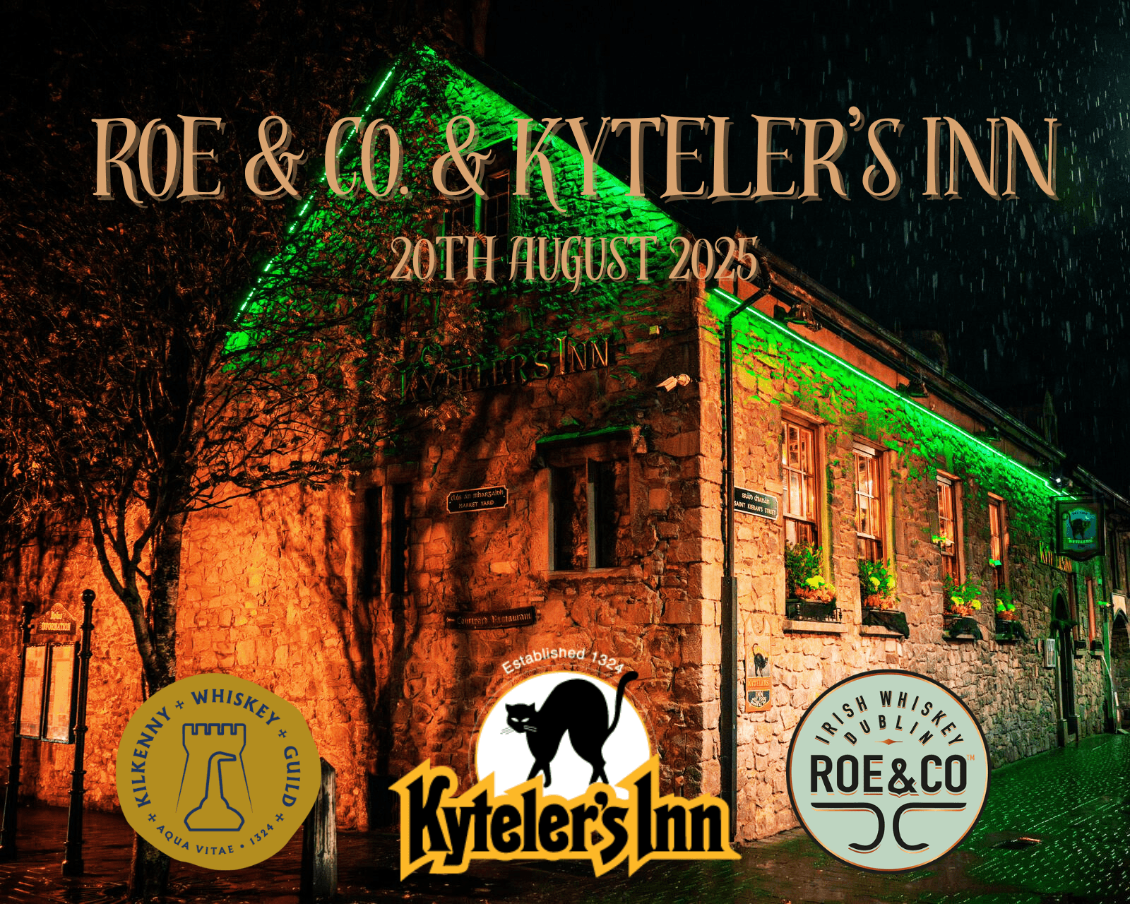 Illuminated Kyteler's Inn exterior in Kilkenny at night