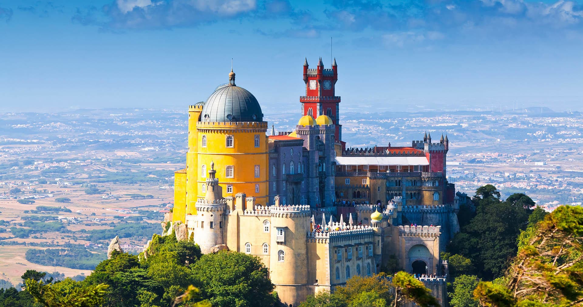 Scenic view of Pena Palace hilltop castle, Sintra, Portugal