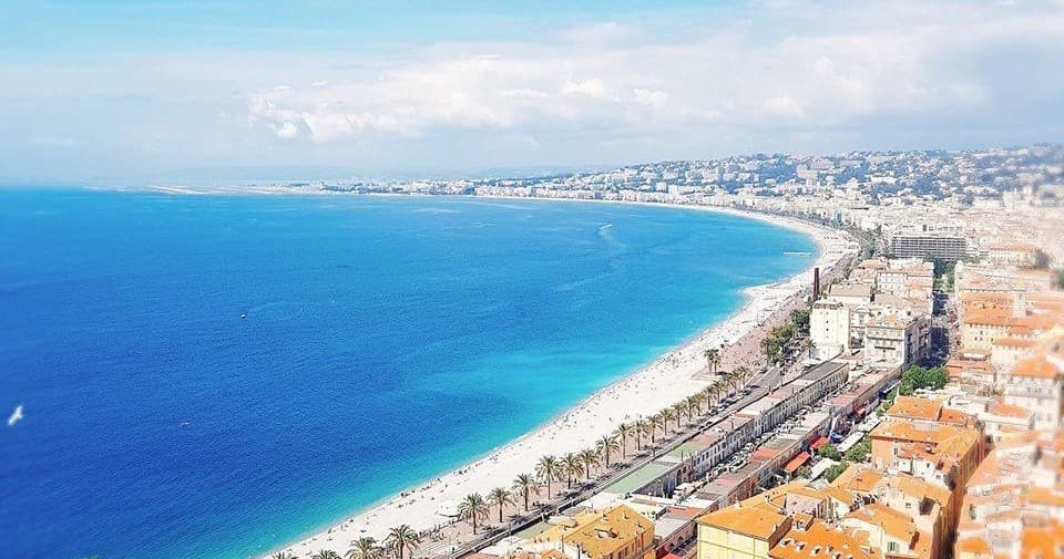 Coastal promenade and turquoise bay of Nice France, seaside view