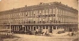 Historic Galveston hotel exterior along waterfront street