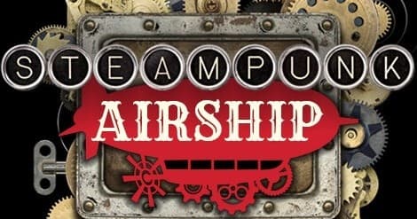 Steampunk airship escape room artwork with gears and brass