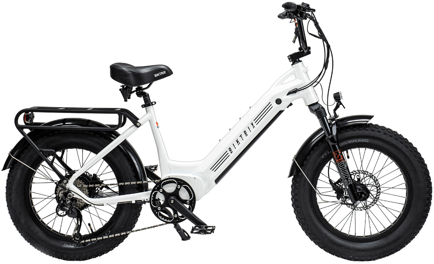 White step-through fat-tire electric bike for Zion rentals