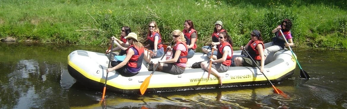 Group Inflatable Boat & Giant SUP on the Niers River from Kanustation Süchteln