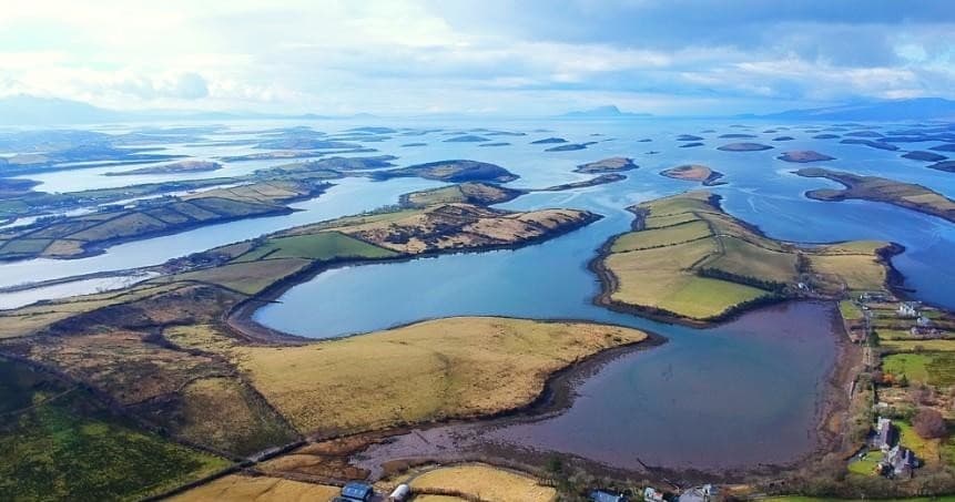 Aerial view of island archipelago and coastal waterways
