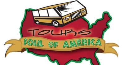 Soul of America Tours logo showing USA map and tour bus emblem