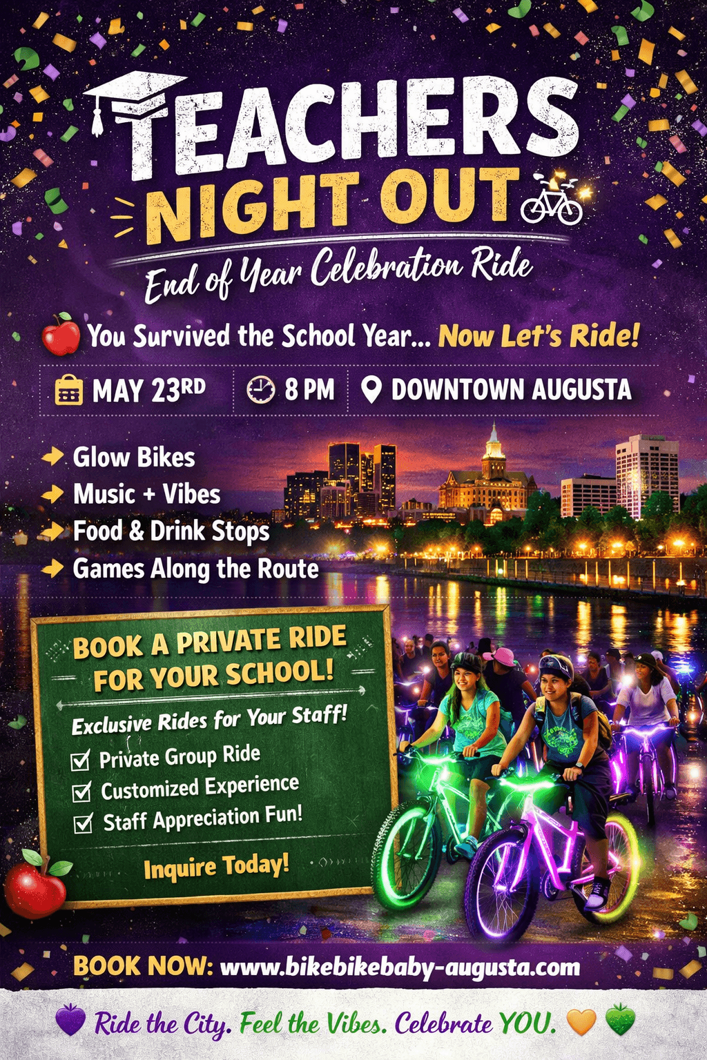 Augusta Teachers Night Out: 2-Hour Downtown Bike Tour with Music & Bar Stops