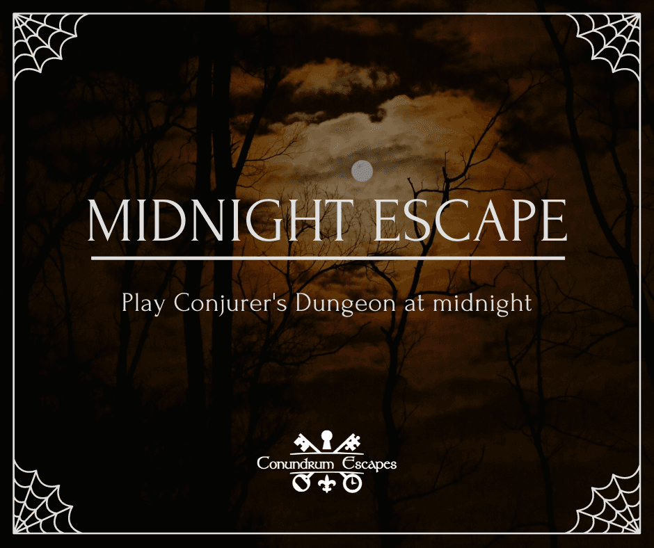 Midnight Escape room poster promoting haunted indoor adventure