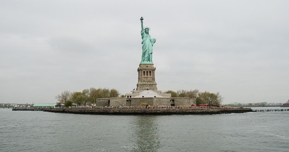 Statue of Liberty viewed from ferry across New York Harbor