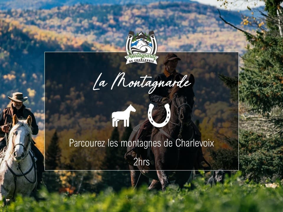 Mountain trail horseback tour with Charlevoix valley views